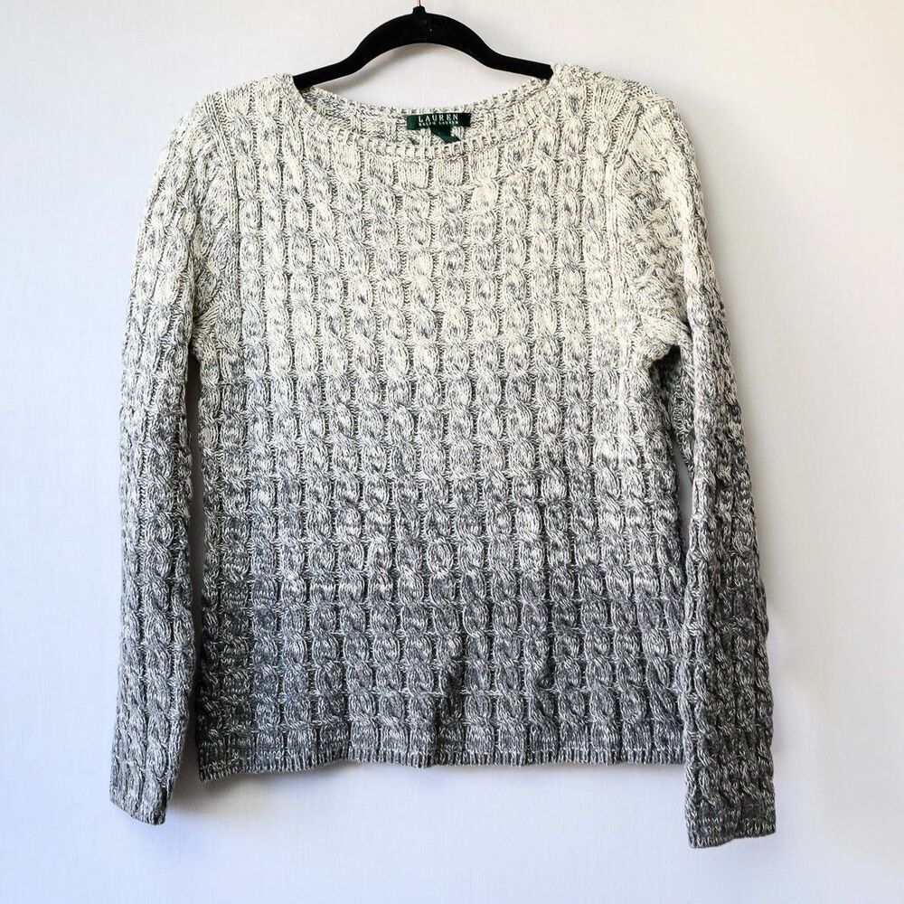 Lauren Ralph Lauren Cable Knit Sweater L womens ombre crew neck